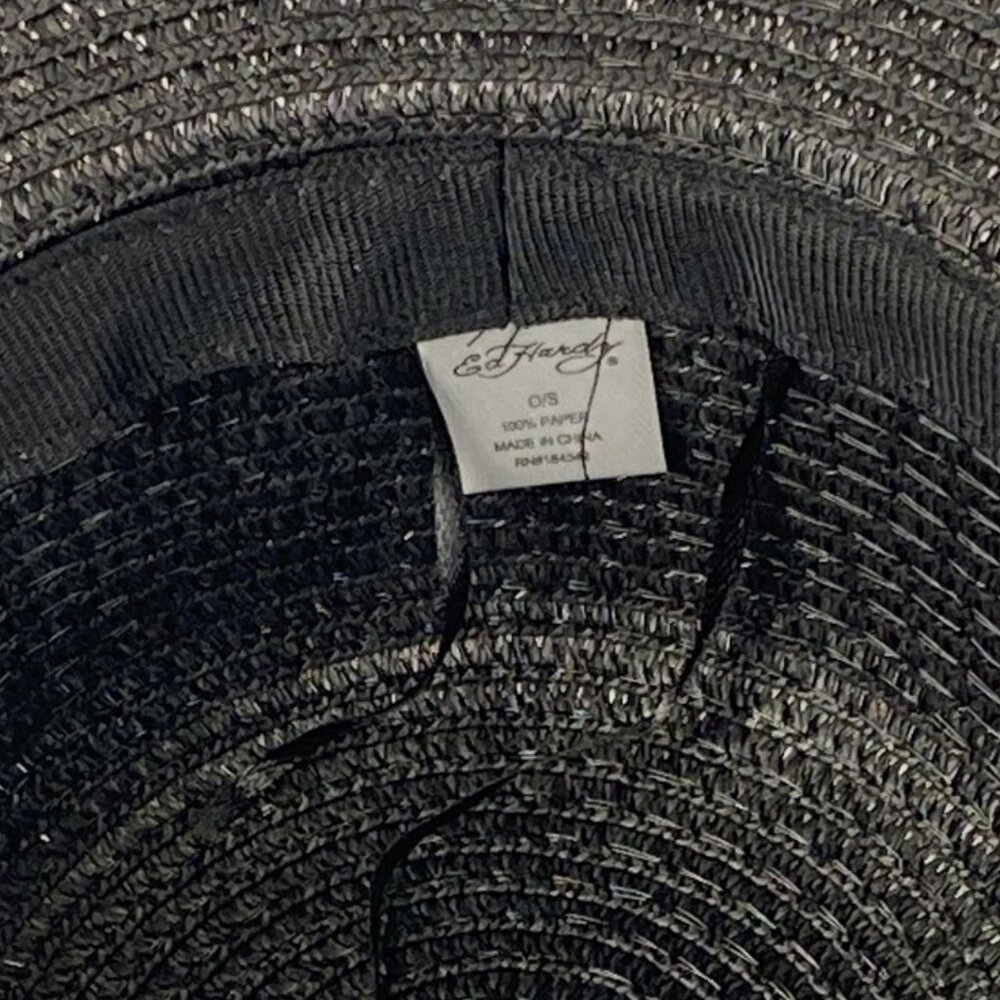 Ed Hardy~ Embroidered Black Straw/Paper Bucket Hat~OSFM - Picture 4 of 5
